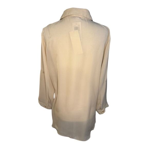 NEW Sami & Jo Women's‎ Beige Button-Up Blouse Large Roll-Tab Sleeves Casual NWT - Picture 3 of 7